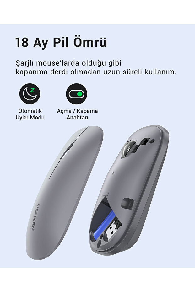 2.4Ghz Sessiz Tuşlu Kablosuz Optik Mouse, Gri, 90373 - 4