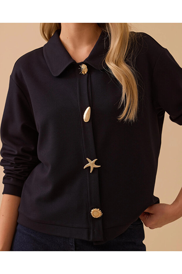 Bebe Yaka Düğmeli Örme Ceket - 5