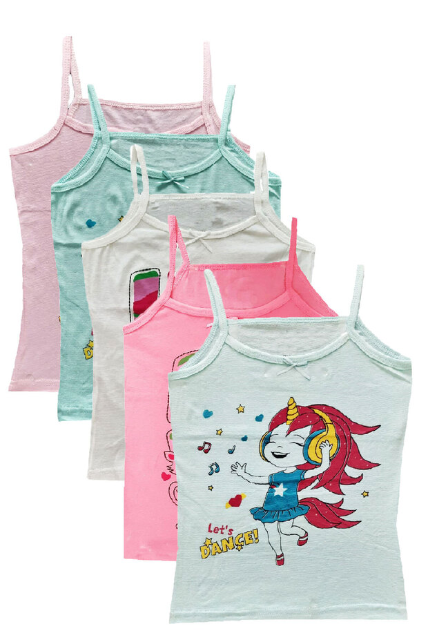 6-Piece Girls' Rope Strap Printed Solid Color Undershirt Colorful Sdf