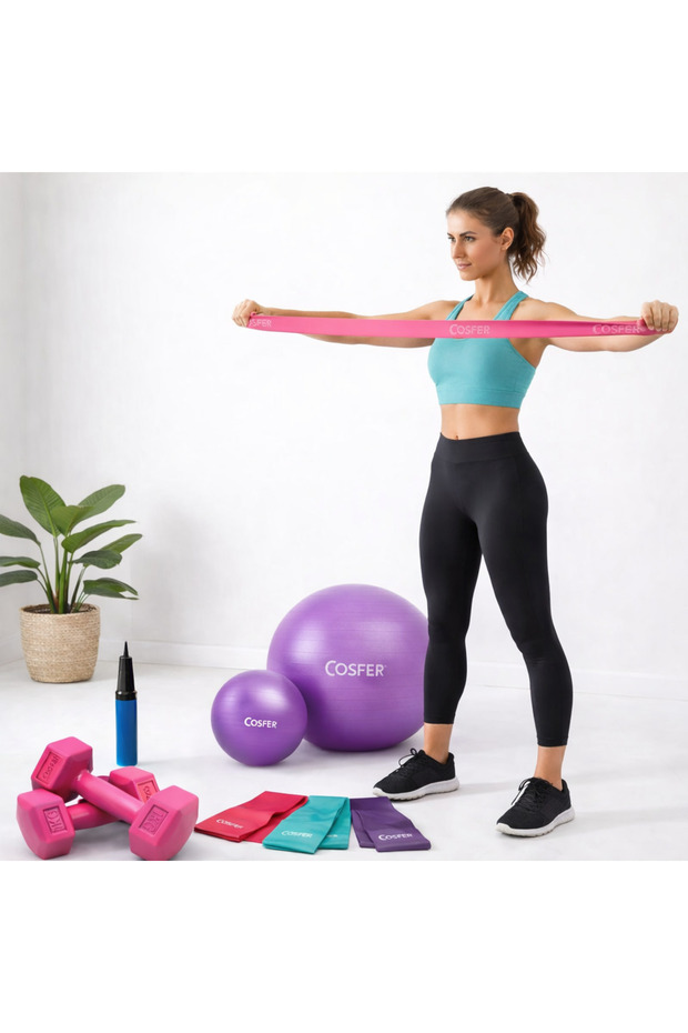 Pilates Seti 65 cm Anti Burst Pilates Topu + 25 cm Mini Pilates Topu + Direnç Lastiği Seti - 3