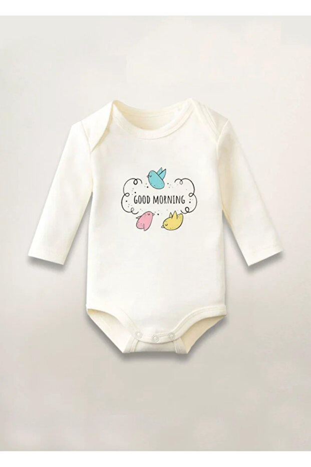 Good Morning Good Morning Printed Cotton Long Sleeve Snap Fastener Baby Bodysuit Undershirt Jumpsuit