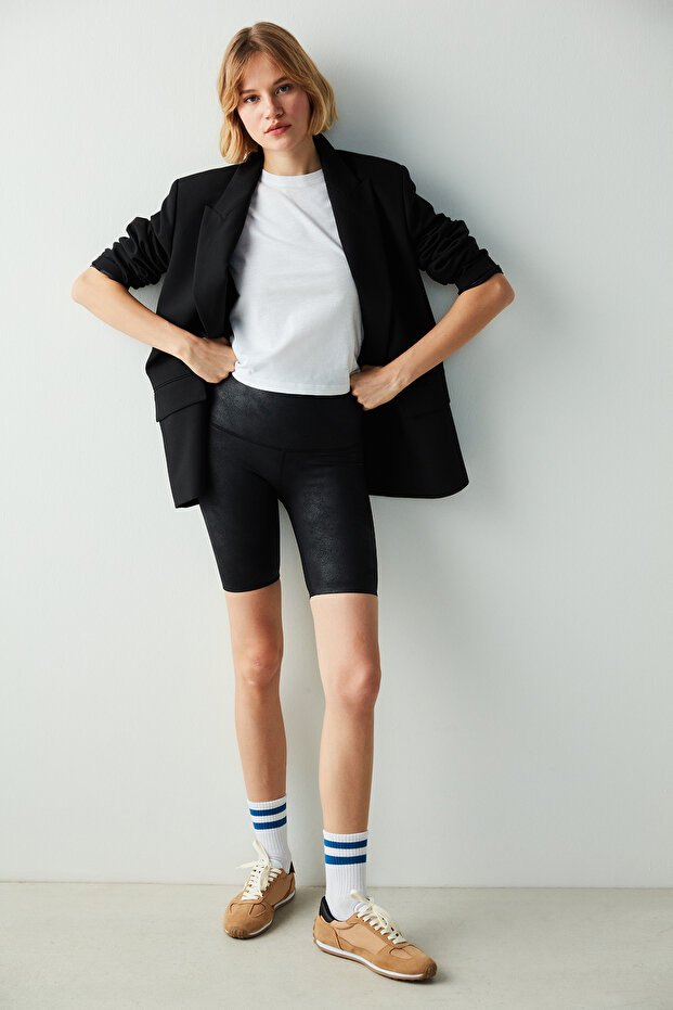 Siyah Miracle Pop Up Leather Biker Short - 3