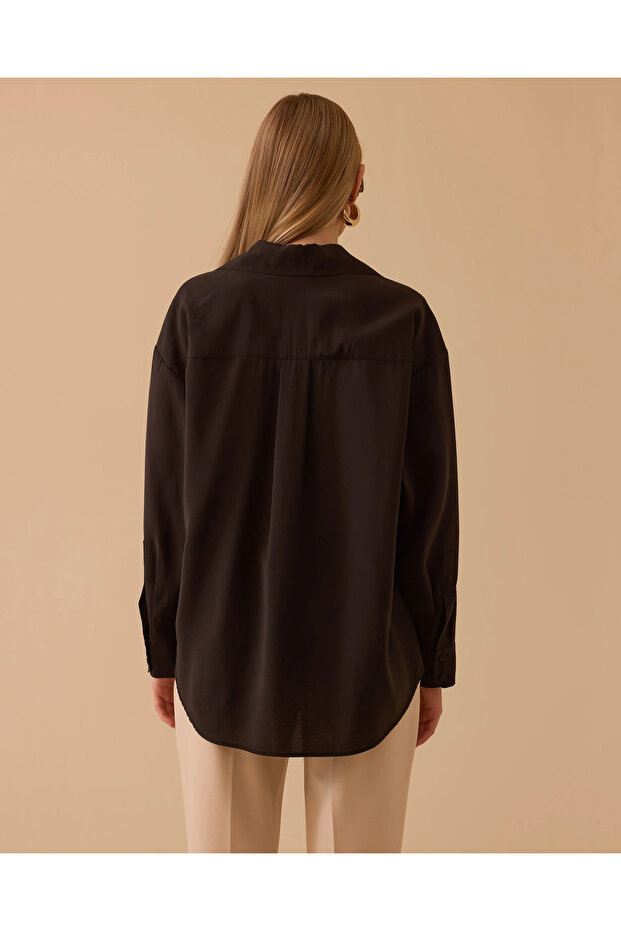 Oversize Basic Keten Gömlek - 3