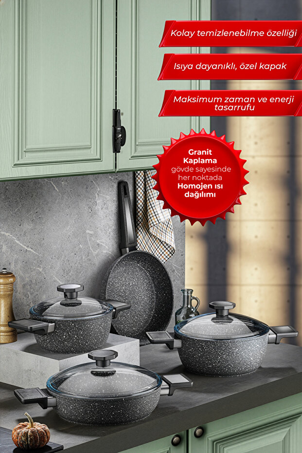 Vortex Granitium 7 Parça Tencere Seti - 1