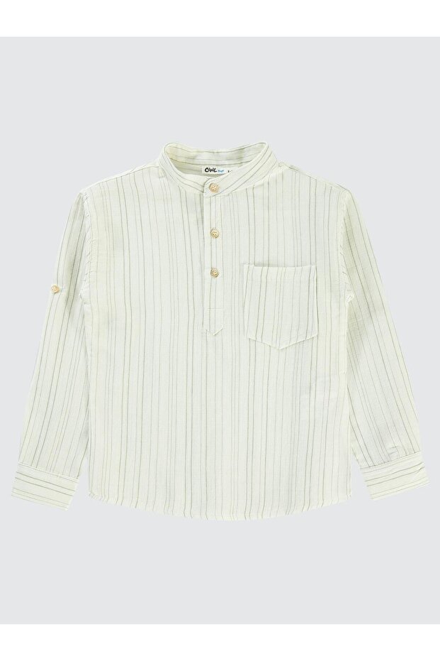 Striped Half-Patched Shirt for 10-13 Years Old - Khaki 13-14 Years Old