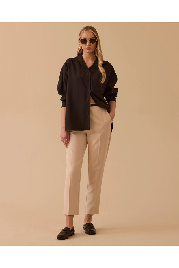 Oversize Basic Keten Gömlek - 1