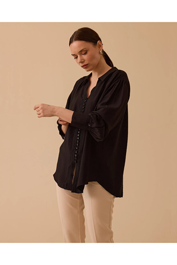 Düğmeli Gofre Gömlek - 2