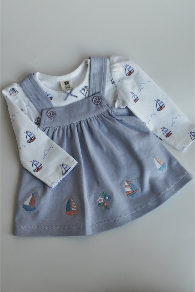 Baby Girl Sailboat Print Dress with Long Sleeve Top