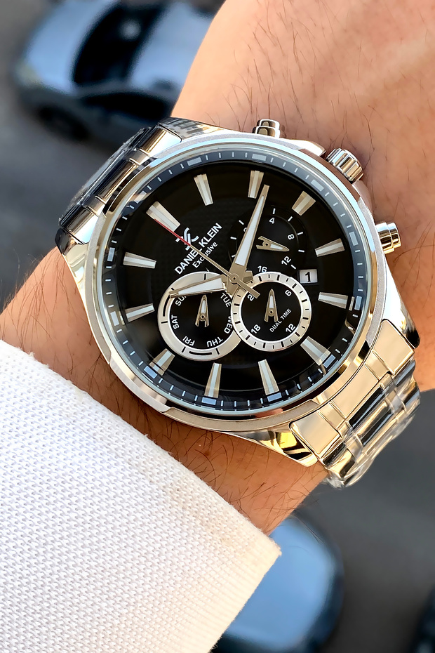 Father's Day Gift Original 24 Months Guarantee2 Silver Color Black Dial Steel Men's Wristwatch