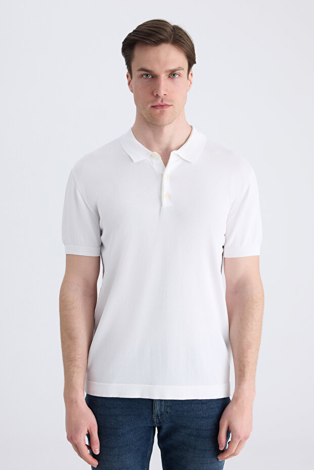 Ds Damat Slim Fit White Plain Knit Summer Rayon Knitwear T-Shirt