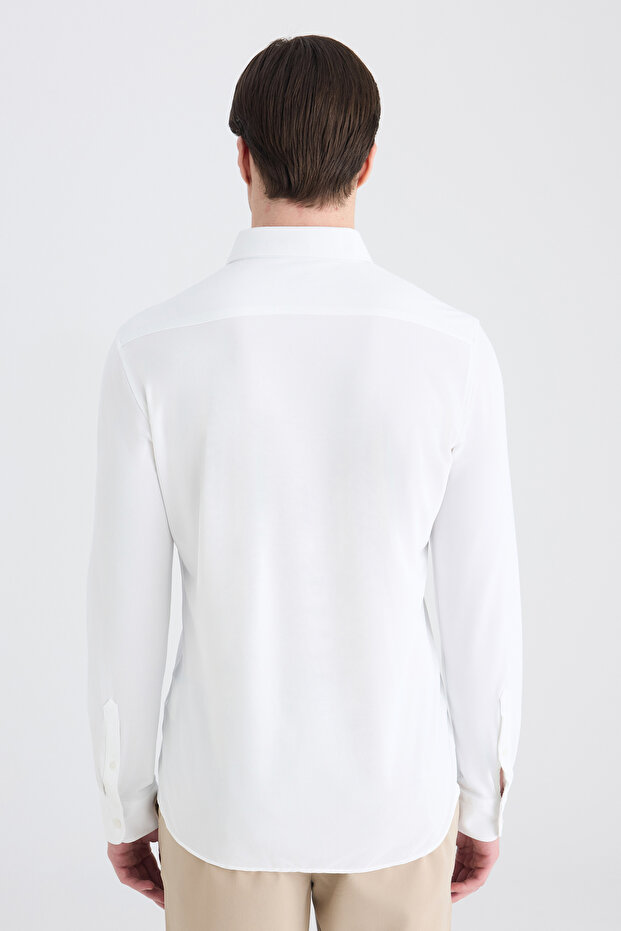 Slim Fit Beyaz Örme Gömlek - 3