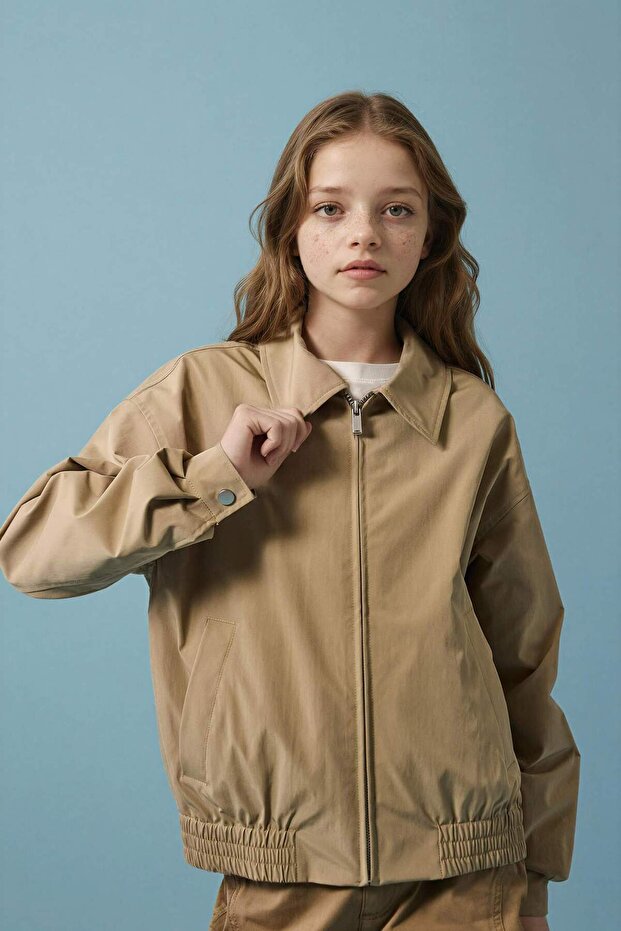 Water Repellent Shirt Collar Zippered Coat Girl Child G5217A826Sp