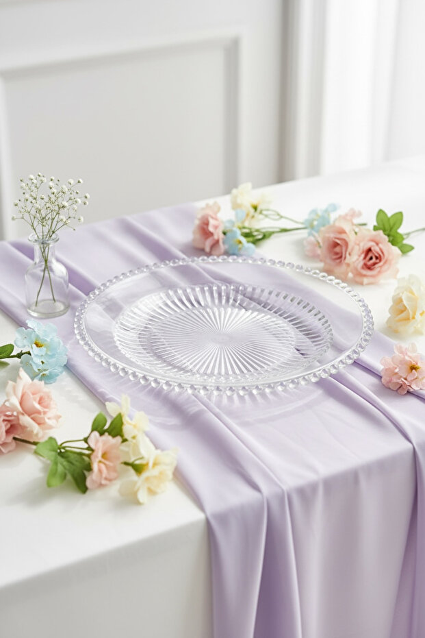 6-Piece Cake Plate with Bead Detail on the Edges |   Stylish Serving and Dessert Presentation Set