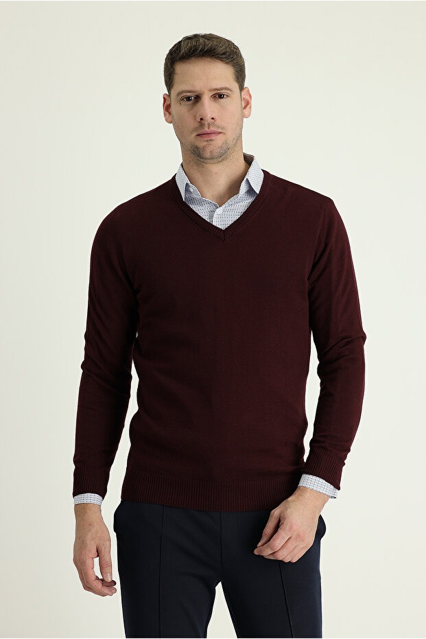 Strickpullover mit V-Ausschnitt und normaler Passform - 2