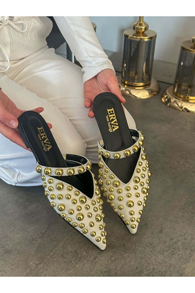 White Skin (Maria) Gold Drop Women's Slippers