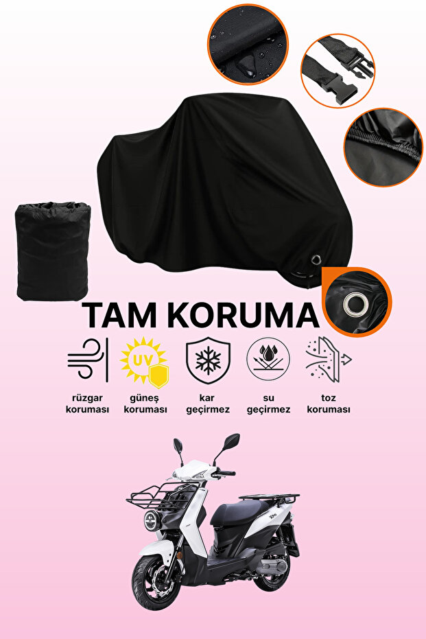 غطاء دراجة نارية متوافق مع SYM Xpro Cargo 125، غطاء واقي أسود اللون