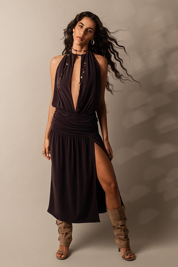 Halter midi elbise - 5