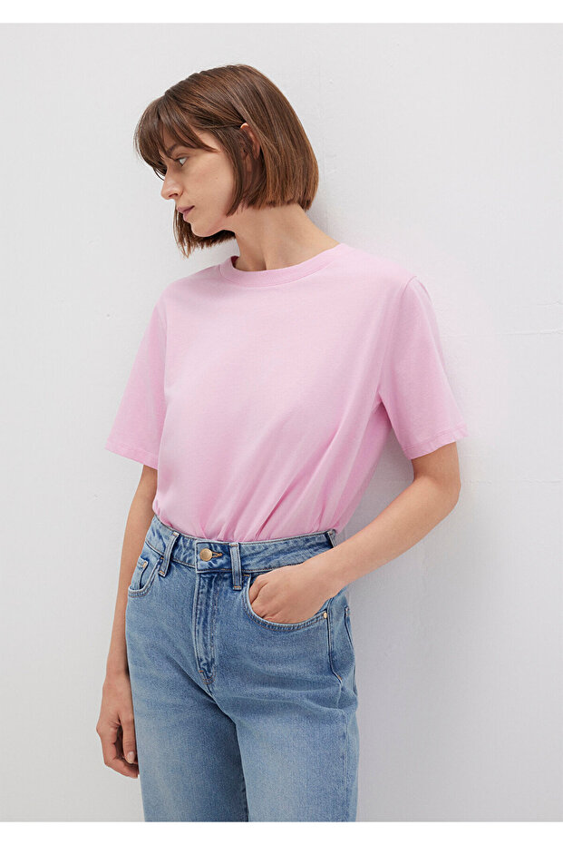Bisklet Yaka Pembe Basic Tişört Regular Fit / Normal Kesim 1600955-71117 - 2
