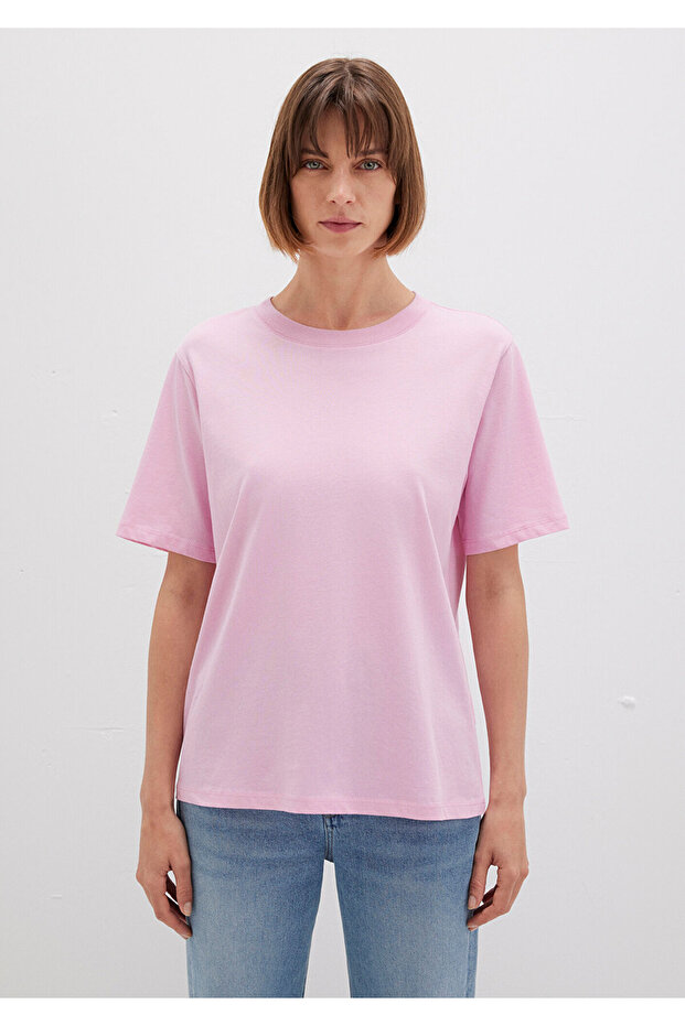 Bisklet Yaka Pembe Basic Tişört Regular Fit / Normal Kesim 1600955-71117 - 4