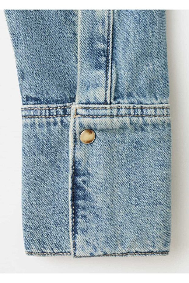 Volanlı denim gömlek - 7