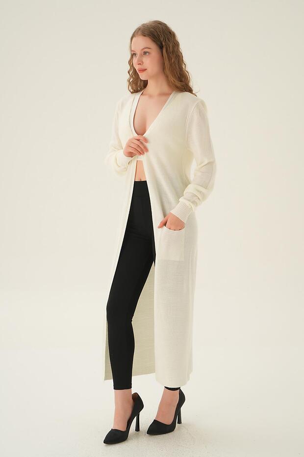 Cardigan lung alb 135 - 3