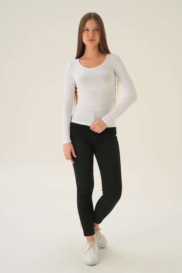 White U-Neck Blouse 952 - 6