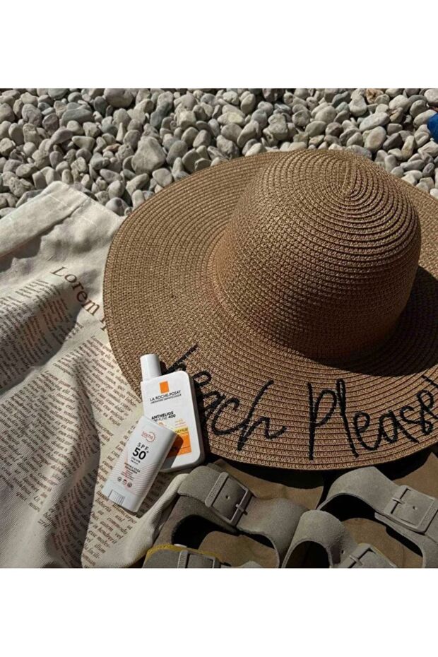 Beach Please Written Straw Flared Hat - 6