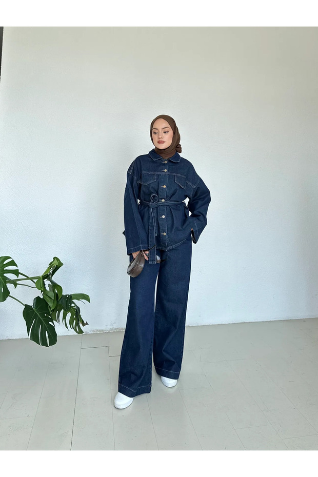 Women's Belted Denim Two-Piece Set