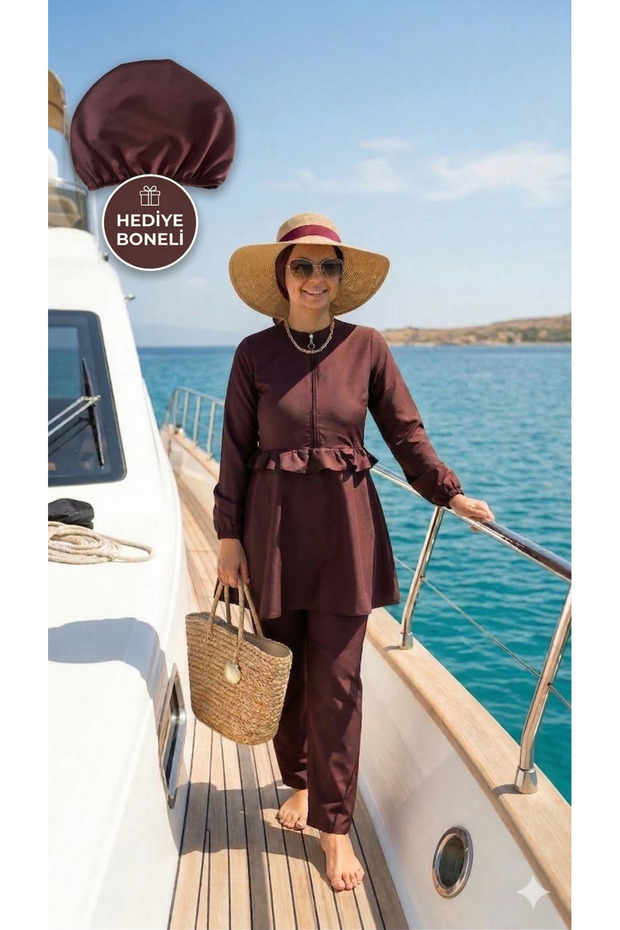 Hijab Swimsuit Set with Skirt and Ruffled Bonnets as a Gift