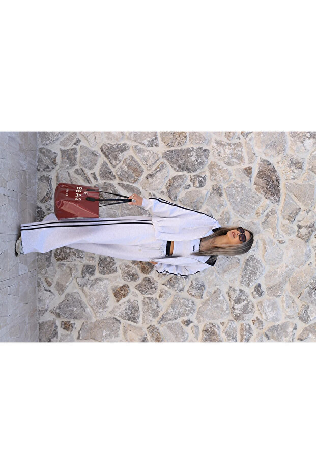 Gray Side Stripe Detail, Elastic Waist, Hooded Set