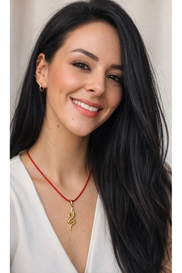 Red Rope Gold Snake Detailed Adjustable Necklace - Does Not Tarnish