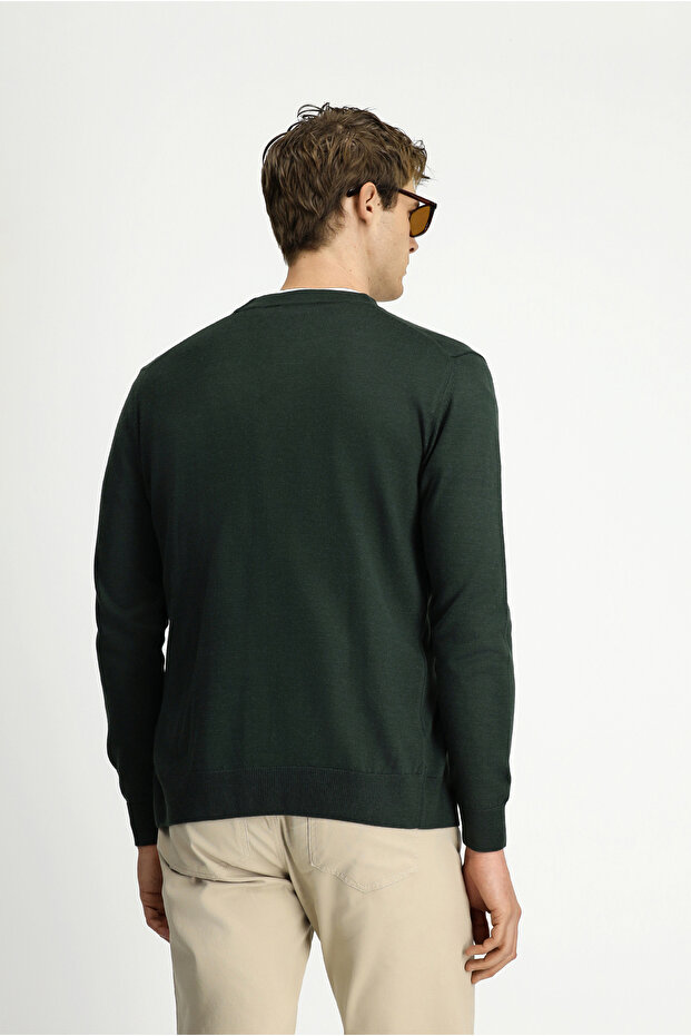 V Yaka Düğmeli Yünlü Örme Triko Hırka - 6