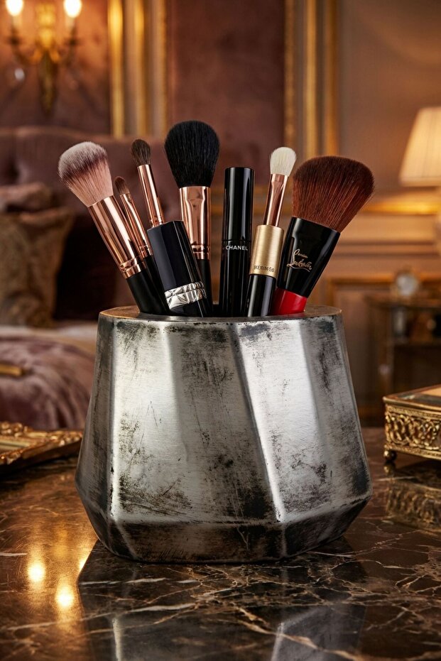 Makeup Organizer, Makeup Brush Holder, Makeup Organizer Set, Antique Silver Finish, Model 17