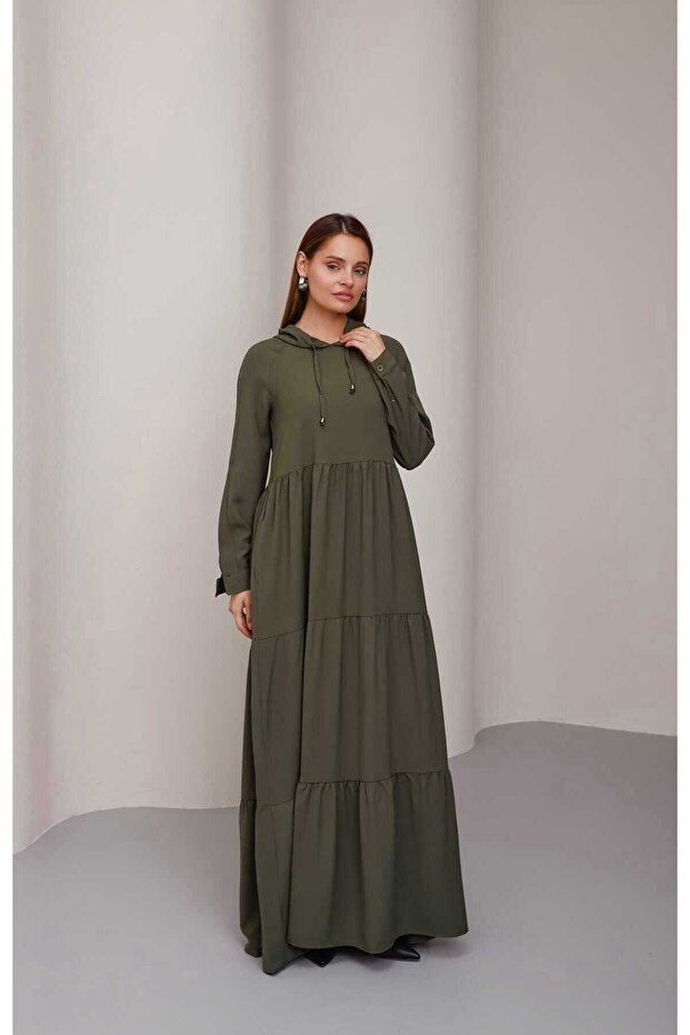 6531-Berlin Hooded Raglan Sleeve Dress Khaki