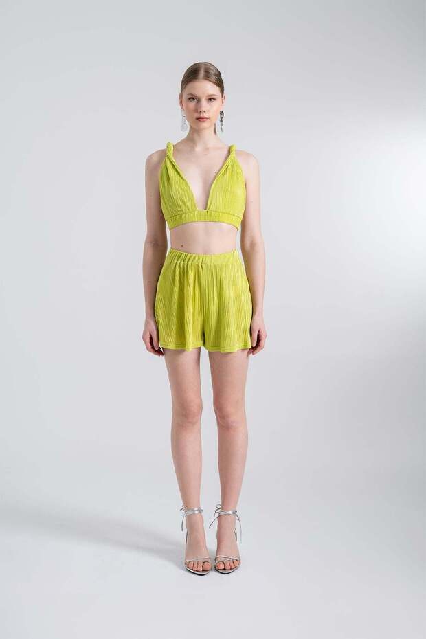 Beli Lastikli Mini Comfy Şort Yeşil - 3