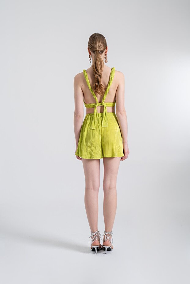 Beli Lastikli Mini Comfy Şort Yeşil - 6