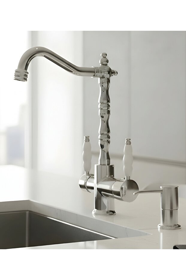 Aquarustik Chrome Polished 3-Way Kitchen Faucet | Rustic Faucet Compatible with Water Purification Systems