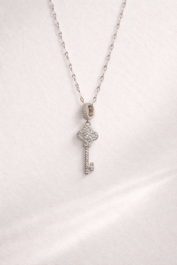 Steel Silver Stone Lock Model Lola Necklace - Does Not Tarnish -