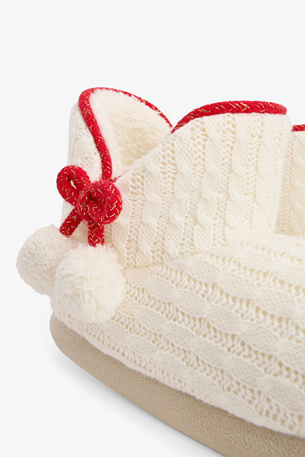 Kırık Beyaz Pompomlu Ev Botu - 3