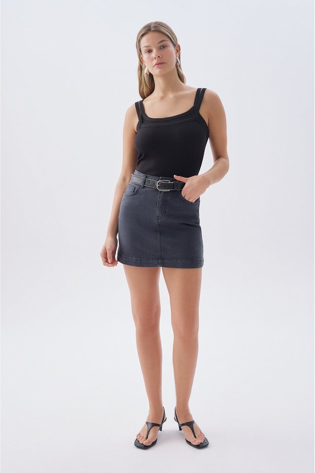 Women's Anthracite Mini Jean Skirt