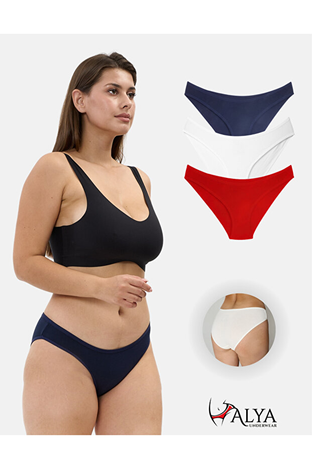 Women's Bikini Mold Slip Panties - Navy Blue, Red, Ecru - Pack of 3