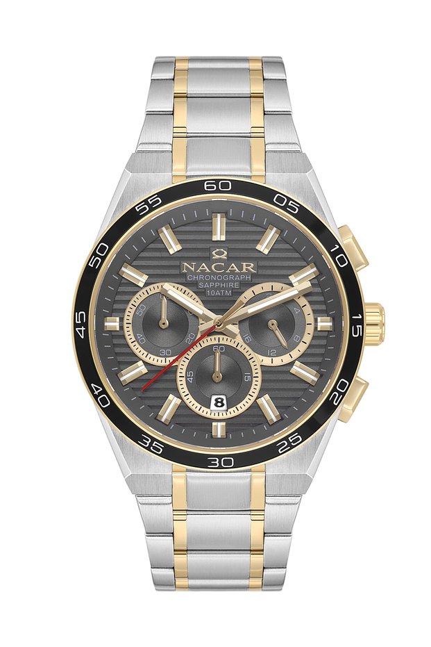 Sapphire Glass Sports Silver - Gold - Gray Men's Wristwatch Nc08-29420704-Cgm