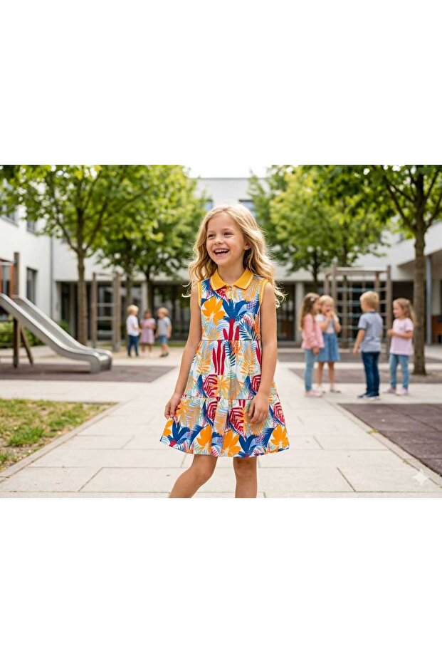 Girl's Floral Patterned Collar Dress