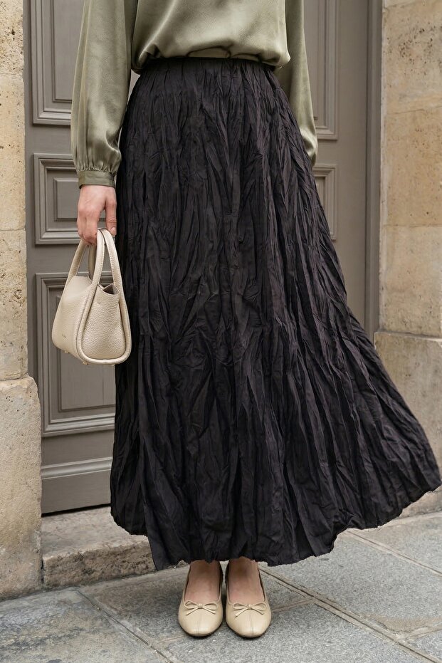 Elastic Waist Skirt Black