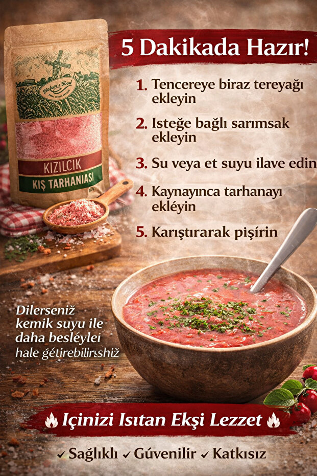 Kızılcık Kış Tarhanası 250g – Katkısız, Koruyucusuz, Doğal Bağışıklık Çorbası, Bol C Vitamini - 3