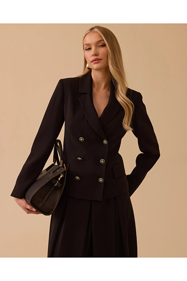 Düğmeli Kruvaze Ceket - 1