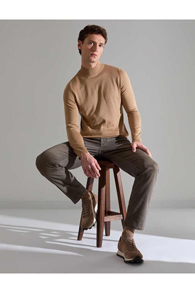Camel Slim Fit Half Turtleneck Basic Knitwear Sweater 50314176-Vr015