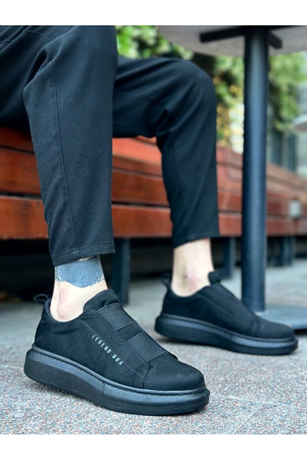 Laceless Double Strap Men's Shoes Black (Black Sole)