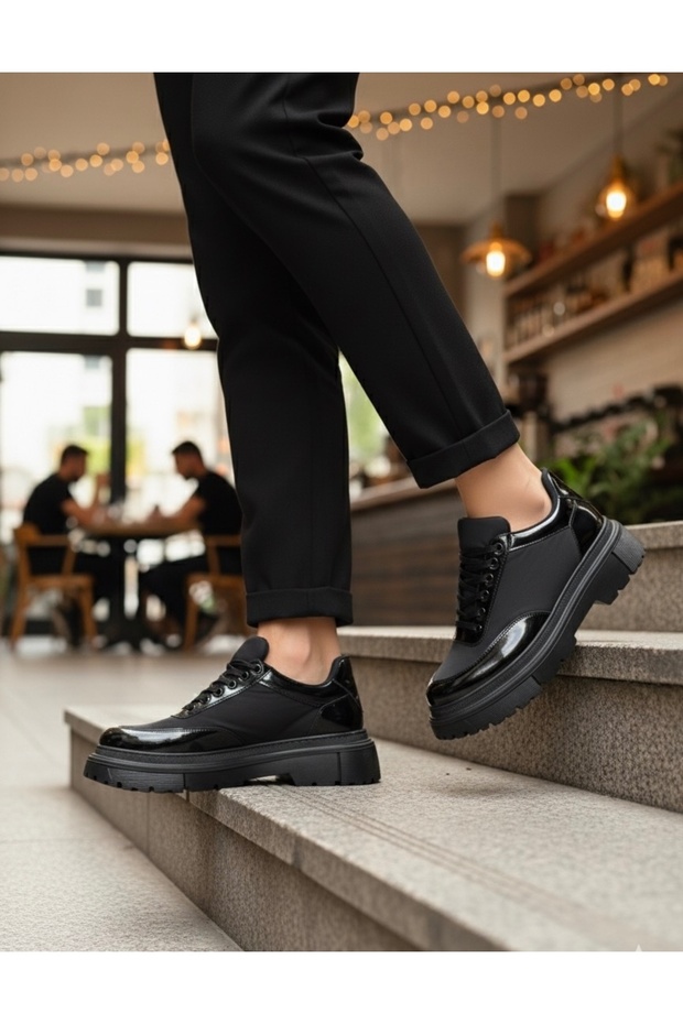 Lace-Up Parachute Detailed Men's Casual Shoes Black (Black Sole)