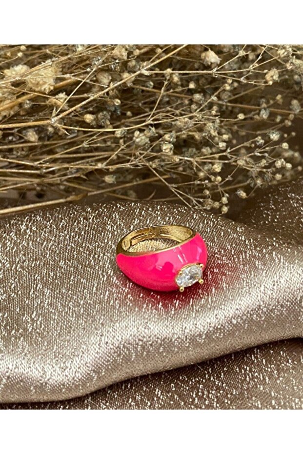 Fuchsia Stone Curved Ring - Adjustable - 3